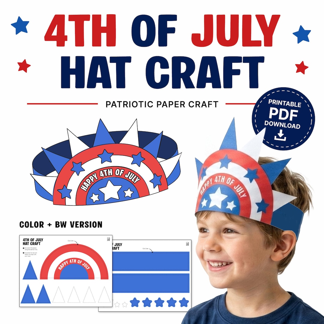 4th of July Crown Craft Printable | Patriotic Paper Hat Kids PDF ...