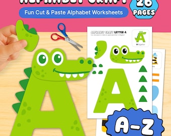 Alphabet Letter Craft A to Z Animal Cut and Paste Learning Printable PDF Worksheet