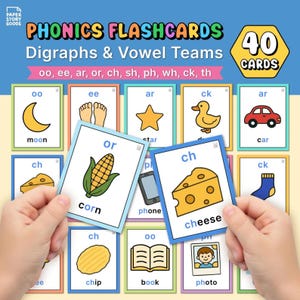 Phonics Flashcards Mega Set | Digraphs & Vowel Teams | Pre-K, Kindergarten, G1 (PDF)