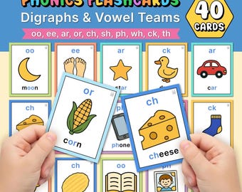 Phonics Flashcards Mega Set | Digraphs & Vowel Teams | Pre-K, Kindergarten, G1 (PDF)