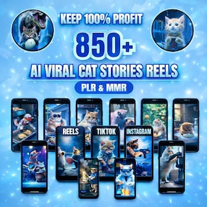 Plus de 850 bobines virales pour chat avec IA, vidéos amusantes, TikTok, YouTube, téléchargement numérique PLR MRR