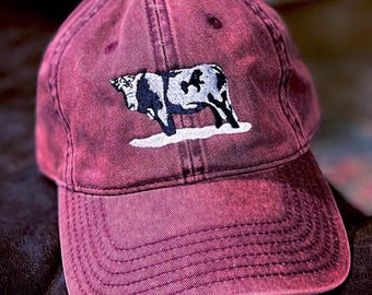 Cow Embroidered Original Art Baseball Cap, Unisex Garment Dyed Otto Cap
