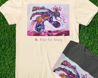 Rabbit Cyclist Art T Shirt, Surreal Bunny Graphic Tee, Unisex Comfort Colors Streetwear