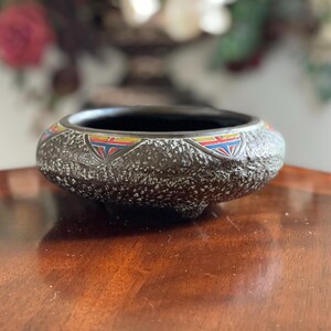 Vintage Japanese Tokanabe Ware Art Deco Pebbled Black Footed Planter Bowl