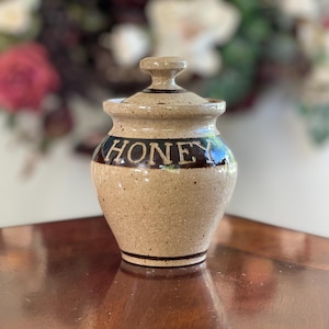 Vintage 1980 Maple Shadows Pottery Honey Pot Hand Thrown Stoneware with Lid