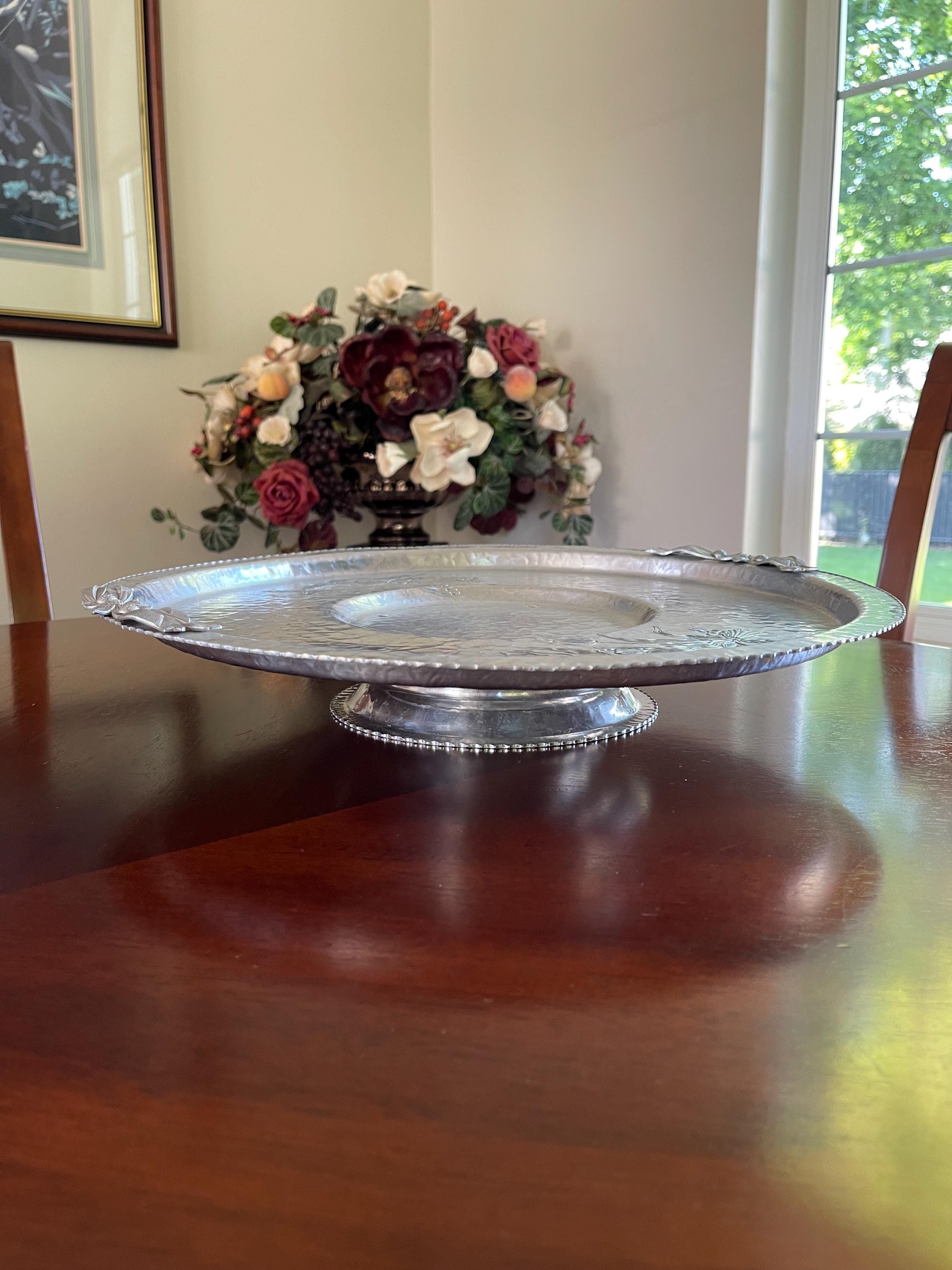 Vintage Rodney Kent Hand-wrought Hammered Aluminum Lazy Susan Tray