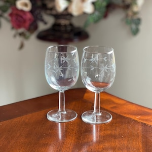 Vintage Etched Crystal Stemware "Star Flower" Collection by Javit Stem #190 (Set of 2)
