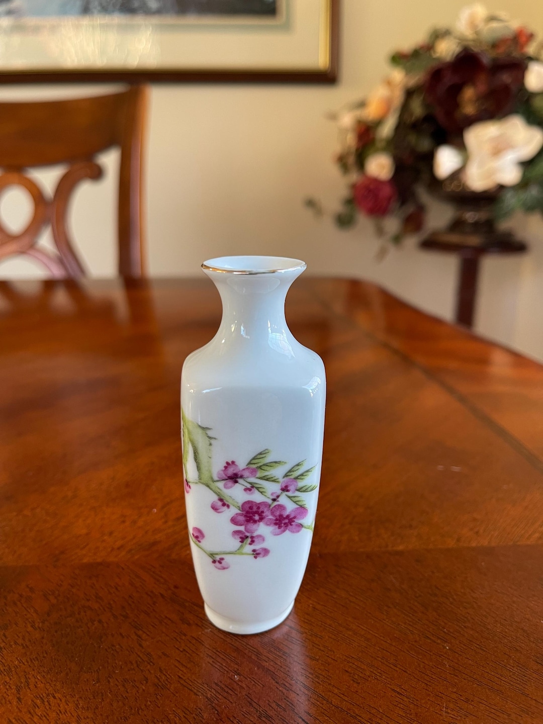 Vintage Fine Porcelain Bud Vase Petite With Squared Shape and Pink ...