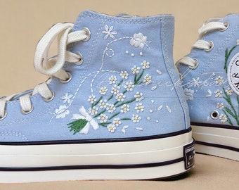 Custom Embroidered Small White Daisy Chuck Taylor All Star 1970s Embroidered Flower Shoes Wedding Gifts For Her