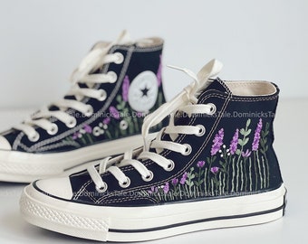 Personalized Converse Chuck Taylor Christmas Purple Lavender Flowers Embroidery Canvas Shoes Embroidered Flower Christmas Gifts For Her