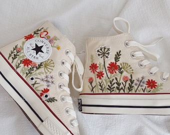 Custom Hand Converse Chuck Taylor 1970s Sweet Sun Flowers Embroidered Converse All Star Converse Daisy Flowers Personalized Gifts For Her