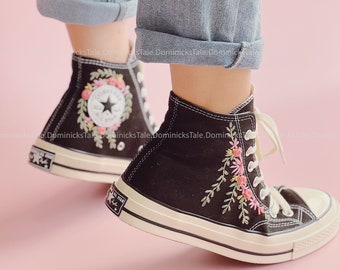 Sweet Lover Rose Flowers Embroidery Converse Chuck Taylor All Star 1970s Personalized Gifts Custom Hand Embroidered Converse Christmas Shoes