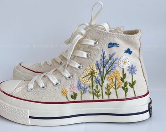 Converse High Top All Star Personalized Custom Hand Embroidery Personalized Gifts for Her Butterflies and Flowers Embroidered Converse