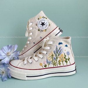 Custom Hand Embroidered Blue Butterfly Flowers Converse Embroidery Flowers Converse Chuck Taylor All Star 1970s Personalized Gifts For Her