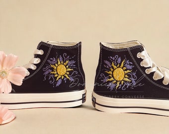 Personalized Embroidery Sun Flowers Canvas Shoes Custom Embroidery Cartoon Lamp Converse Chuck Taylor High Top 1970s Gifts For Her