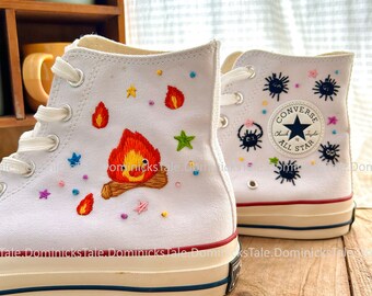 Custom Hand Japanese Anime Embroidered Converse High Top Christmas Gifts Custom Happy Halloween Cartoon Embroidered Christmas Gifts