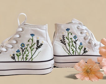 Custom Hand Embroidered Daisy Flowers Canvas Shoes Embroidery Flowers Converse Chuck Taylor All Star Personalized Gifts For Her