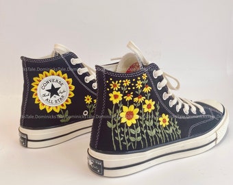 Embroidered Sneakers Wedding Flowers Bouquets Converse Custom Daisy Flower Custom Hand Embroidery Converse High Tops Personalized Wedding