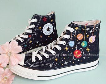 Converse Chuck Taylor Universe And Stars Embroidery Personalized Gifts for Her Custom Hand Galaxy Embroidered Canvas Shoes Halloween shoes