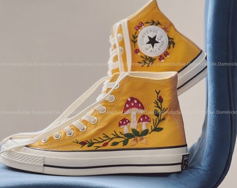 Converse Chuck Taylor All Star Personalized Embroideried Mushroom And Small Flowers Converse Chuck Taylor Embroidered Shoes Christmas Gifts