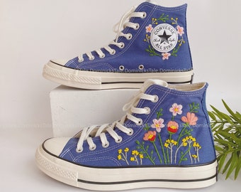 Custom Hand Embroidered Summer Garden Flowers Converse Embroidery Garden Flowers Converse Chuck Taylor All Star 1970s Personalized Gifts