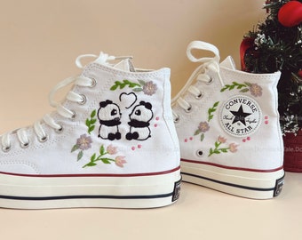 Personalize Panda Embroidery Shoes Converse Panda Flower Embroidery Chuck Taylor 1970 Custom Floral Bear Converse Custom Embroidery Converse