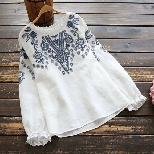 Women's Summer Cotton Tops Long Sleeves Blouse Casual - Etsy