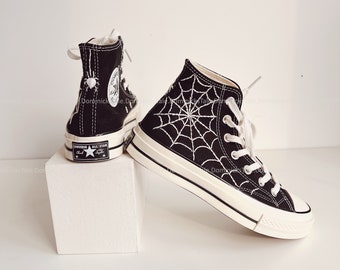 Embroidery Spider Web Converse Canvas Shoes Converse Chuck Taylor Personalized Gifts for Her Embroidered No Way Home Made Converse High Top