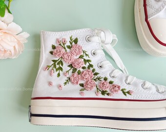 Custom Hand Embroidered Sweet Rose Flowers Converse Embroidery Flowers Converse Chuck Taylor All Star 1970s Personalized Gifts For Her