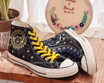 Christmas Shoes Embroidered Sun and Moon Personalized Gifts For Her Converse Chuck Taylor Christmas Love With Flowers Embroidery