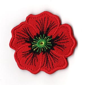Red Poppy Flower Embroidered Patch | Symbol Memorial Remembrance Veteran's Day Badge Emblem