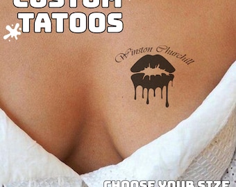 Tatuaje temporal con nombre personalizado, diseño de labios divertidos, resistente al agua, regalo de arte corporal personalizado y atrevido.