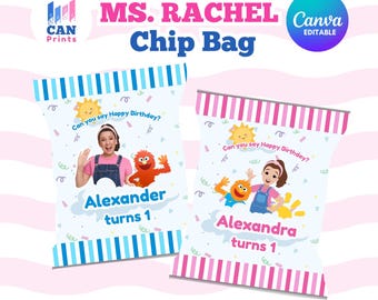 Ms Rachel Chip Bag Printable | Songs for Littles Party Favor | Editable Canva Template