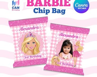 Barbie Chip Bag Printable | Birthday Party Favour Templates | With Photo & No Photo | Instant Download