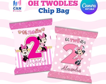 Oh Two-dles Minnie Mouse Chip Bag Template | Editable Canva Printable | Instant Download