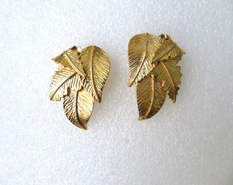 gold leaf earrings, vintage 90s large earrings, modern minimalist abstract jewelry, gift idea, Raffine
