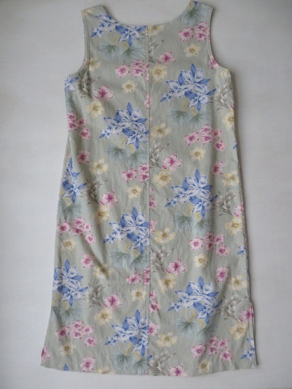 Vintage Linen tropical print button down shirt dress L