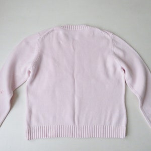 pale pink cotton pullover with embroidery, crewneck sweater, oversized on small, women medium, vintage 90s clothing image 7