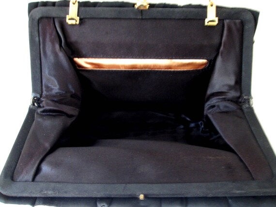 Vintage Black Satin Clutch Bag: Ruched 50s 60s Ev… - image 6