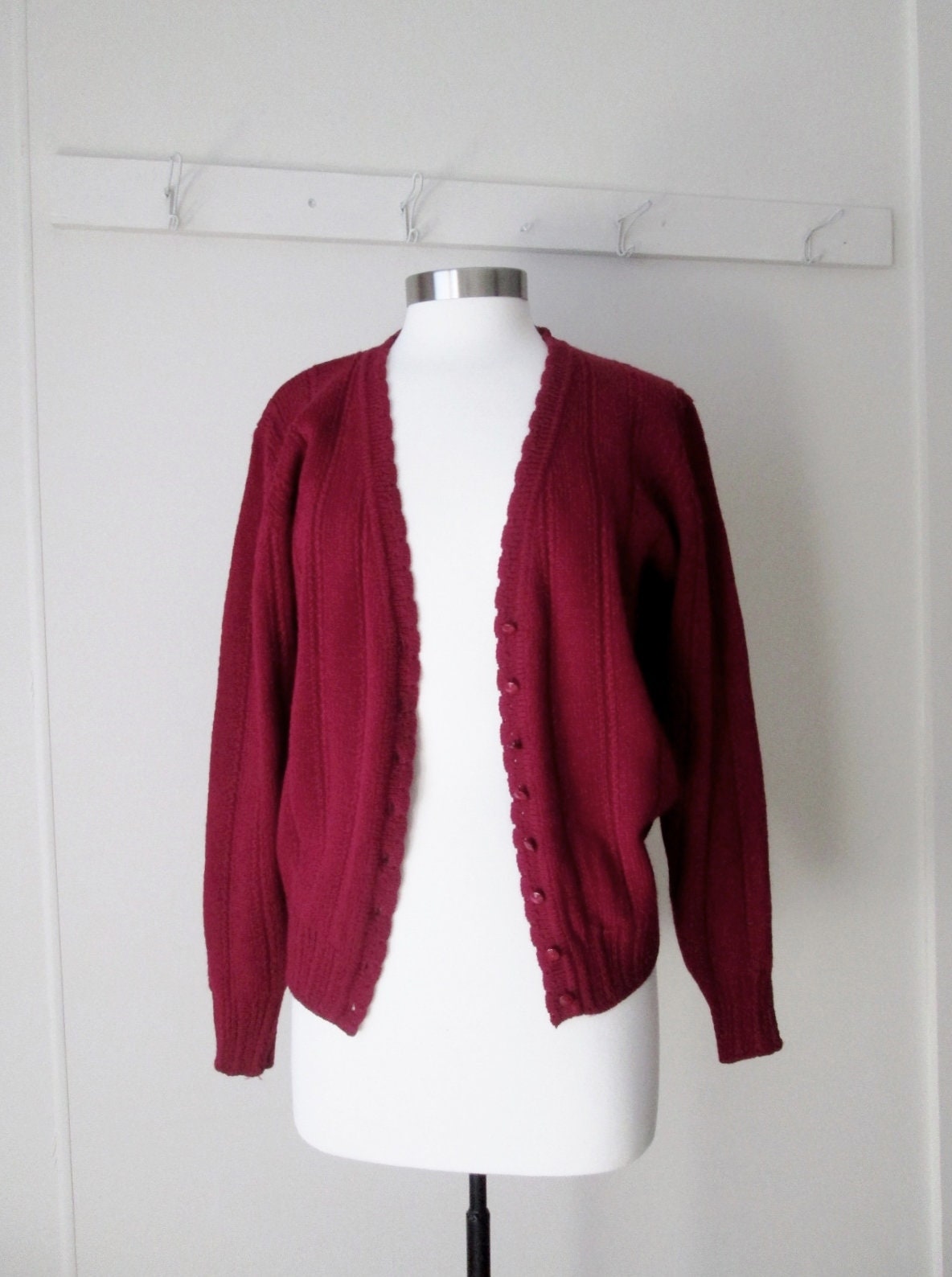 Cranberry red cardigan oversized sweater vintage 90s womens | Etsy