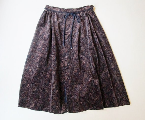 velvet skirt, paisley print skirt, high waisted g… - image 1