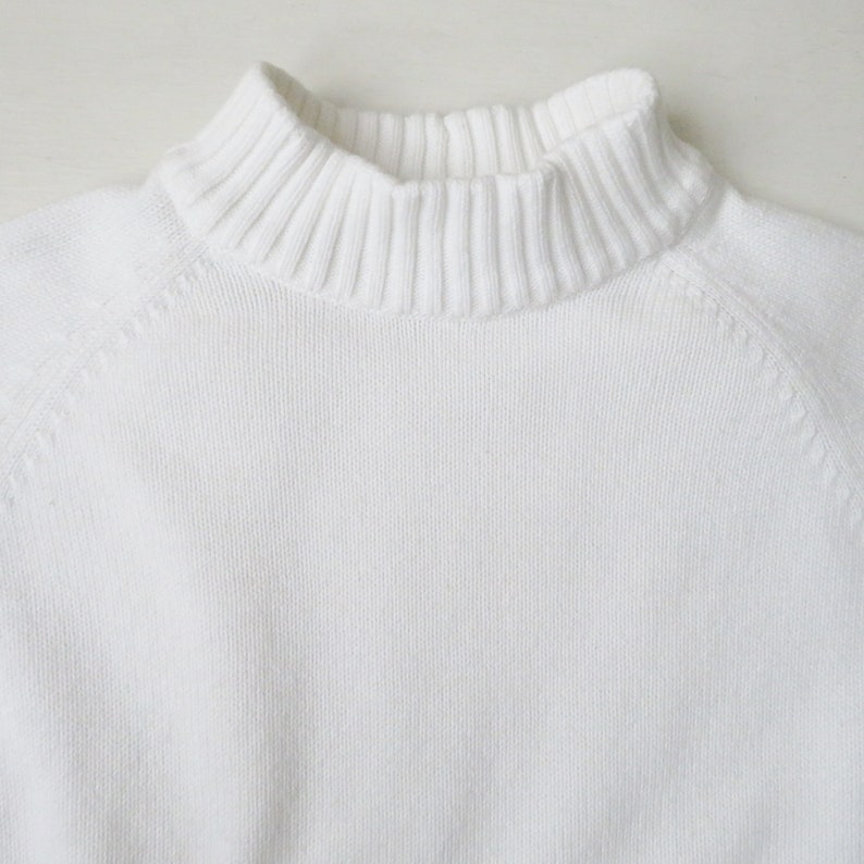 white mockneck sweater, cotton turtleneck pullover, minimal sweater, vintage 90s, women small, Jeanne Pierre image 3