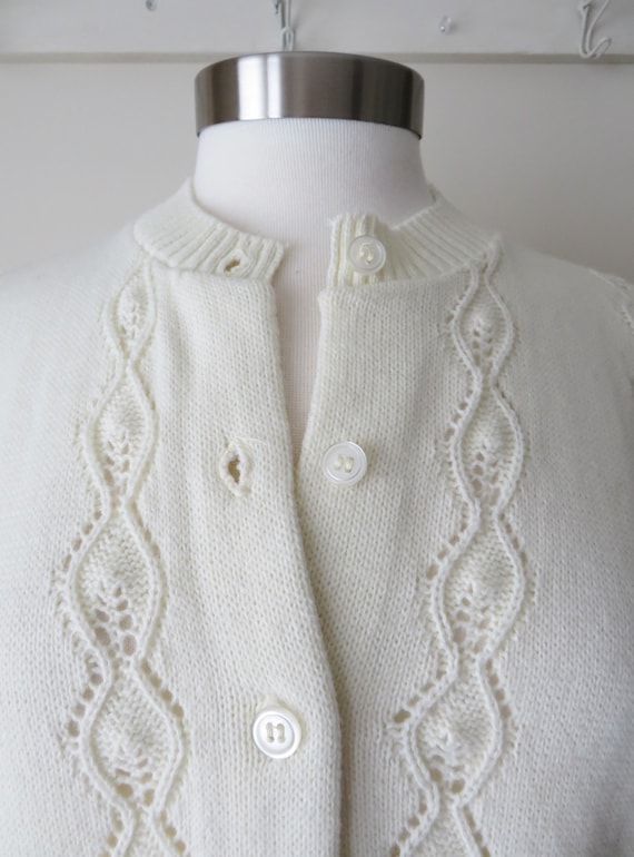 cream cardigan, lacy knit, off white sweater, pre… - image 3