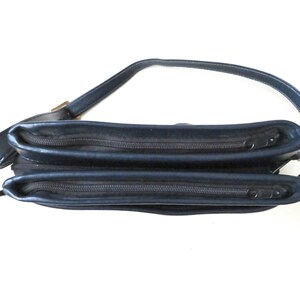 vintage navy blue shoulder bag with long strap, minimalist style, 1970s vegan purse image 4