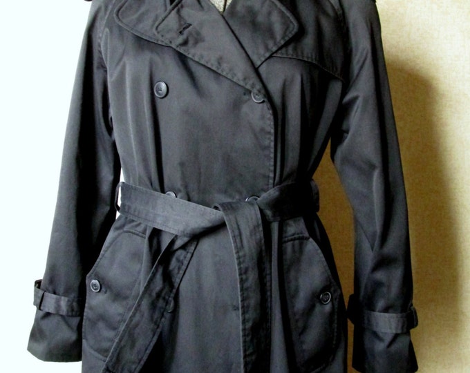 Black Trench Coat All Weather Coat Belted Raincoat Zip Out Liner