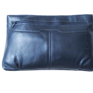Vintage clutch bag, 80s navy blue leather, minimalist style handbag image 2