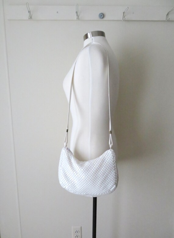 white shoulder bag, long strap purse, plastic til… - image 2