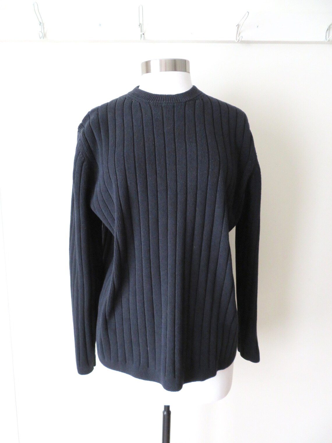 Black cotton sweater boxy rib knit crewneck pullover vintage | Etsy