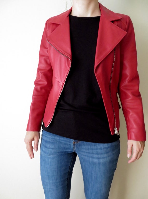 red leather jacket, XXS, motorcycle jacket, vintage 9… Gem