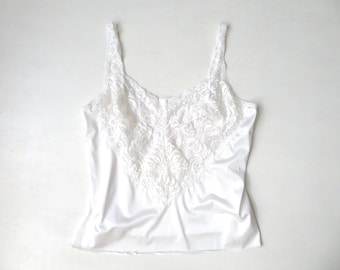 white camisole with lace, tank top blouse, vintage lingerie honeymoon,  80s 90s, women small medium, Vanity Fair